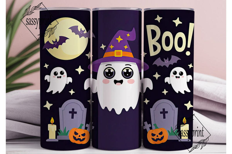 Kawaii Halloween Ghost 20oz Tumbler Wrap Sublimation sassyprint 