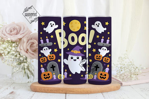 Kawaii Halloween Ghost 20oz Tumbler Wrap Sublimation sassyprint 