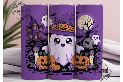 Kawaii Halloween Ghost 20oz Tumbler Wrap Sublimation sassyprint 