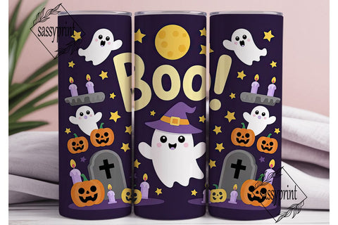 Kawaii Halloween Ghost 20oz Tumbler Wrap Sublimation sassyprint 