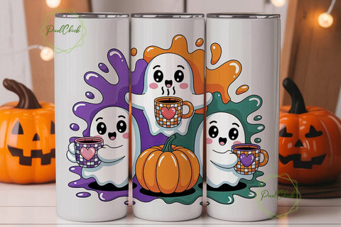 Kawaii Halloween Ghosts Tumbler Wrap Sublimation PixelChick 