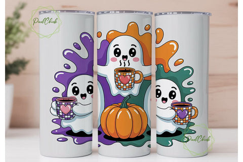 Kawaii Halloween Ghosts Tumbler Wrap Sublimation PixelChick 