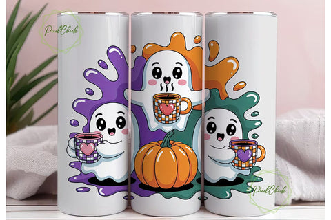 Kawaii Halloween Ghosts Tumbler Wrap Sublimation PixelChick 