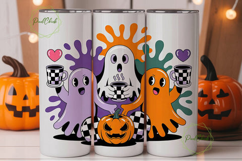 Kawaii Halloween Ghosts Tumbler Wrap Sublimation PixelChick 