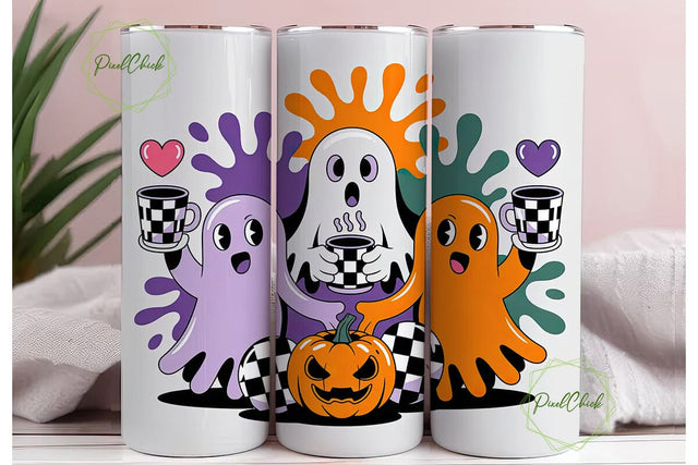 Kawaii Halloween Ghosts Tumbler Wrap Sublimation PixelChick 