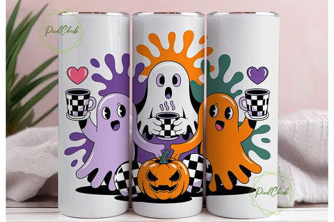Kawaii Halloween Ghosts Tumbler Wrap Sublimation PixelChick 