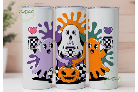 Kawaii Halloween Ghosts Tumbler Wrap Sublimation PixelChick 
