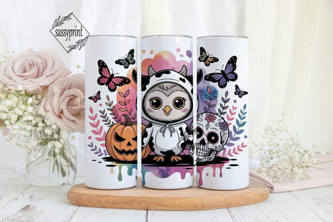 Kawaii Halloween Owl Tumbler Wrap Sublimation sassyprint 