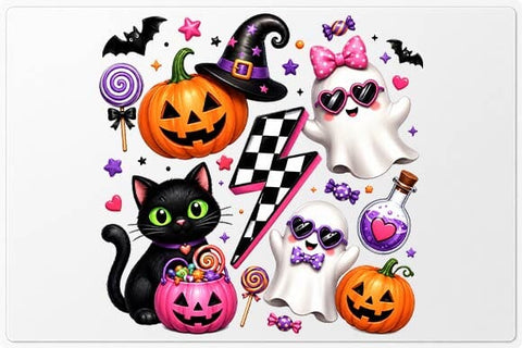 Kawaii Halloween PNG, Cute Ghost Cat Pumpkin Sublimation Design SVG BillahCrafts 