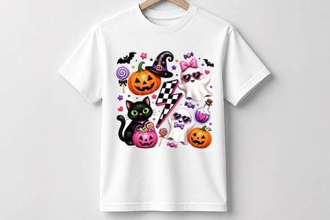Kawaii Halloween PNG, Cute Ghost Cat Pumpkin Sublimation Design SVG BillahCrafts 