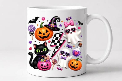 Kawaii Halloween PNG, Cute Ghost Cat Pumpkin Sublimation Design SVG BillahCrafts 
