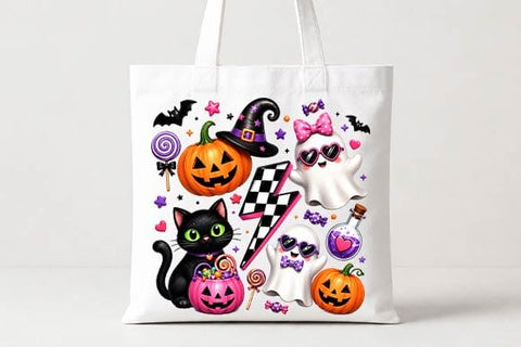 Kawaii Halloween PNG, Cute Ghost Cat Pumpkin Sublimation Design SVG BillahCrafts 