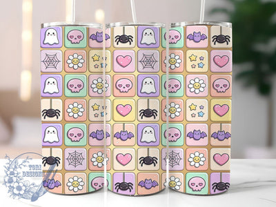 Kawaii Halloween Tiles 20oz Tumbler, Kawaii Motif, Halloween Theme, Tile Accent, Glow Art Design, Whimsical Flair, Sublimation Wrap, 20oz Tumbler Sublimation ToriDesigns 