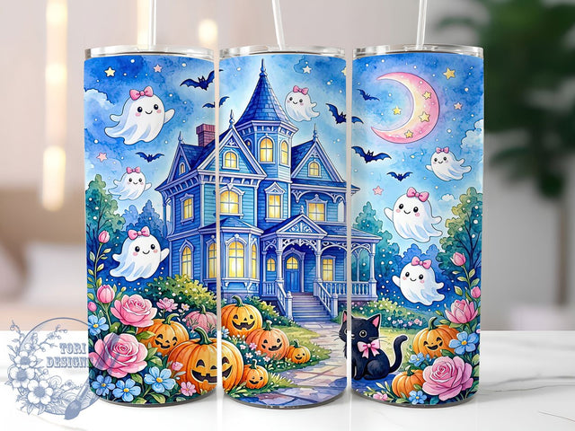 Kawaii Haunted Mansion 20oz Tumbler, Kawaii Haunted, Cute Mansion, 20oz Wrap, Whimsical Style, Pastel Spooky, Sublimation Tumbler, Halloween Design Sublimation ToriDesigns 