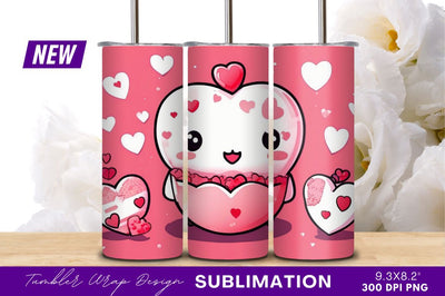 Kawaii heart character valentine tumbler png design Sublimation Regulrcrative 