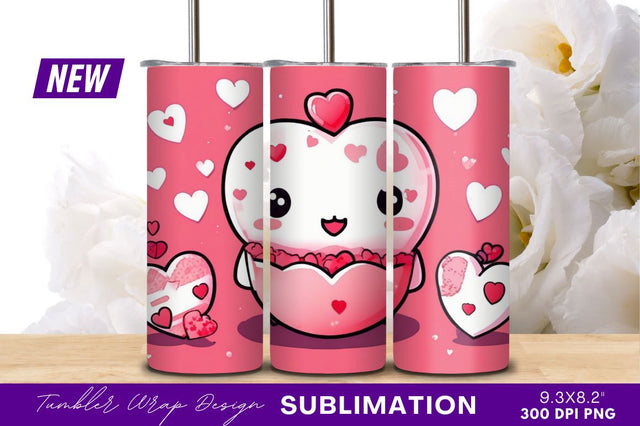 Kawaii heart character valentine tumbler png design Sublimation Regulrcrative 