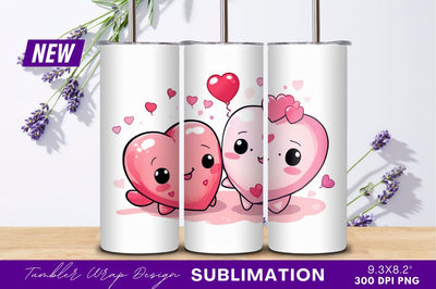 Kawaii Heart Characters Valentines Day Cartoon Style Sublimation Regulrcrative 