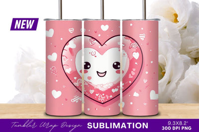 Kawaii heart with face on pink background Sublimation Regulrcrative 