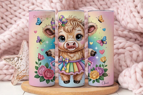 Kawaii Highland Cow 20oz Tumbler Wrap Sublimation DesignSVG 