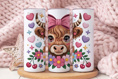 Kawaii Highland Cow 20oz Tumbler Wrap Sublimation DesignSVG 