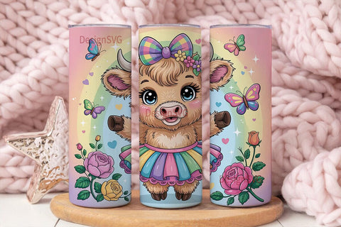 Kawaii Highland Cow 20oz Tumbler Wrap Sublimation DesignSVG 