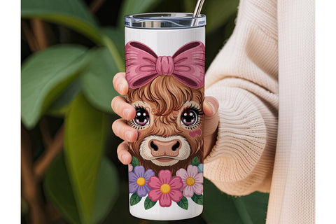 Kawaii Highland Cow 20oz Tumbler Wrap Sublimation DesignSVG 