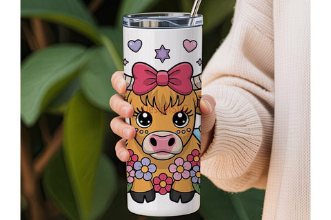 Kawaii Highland Cow 20oz Tumbler Wrap Sublimation DesignSVG 