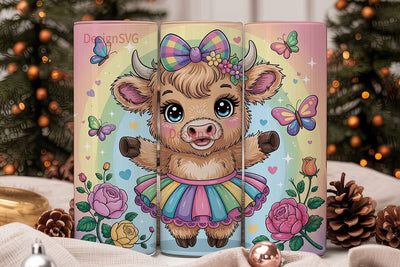 Kawaii Highland Cow 20oz Tumbler Wrap Sublimation DesignSVG 