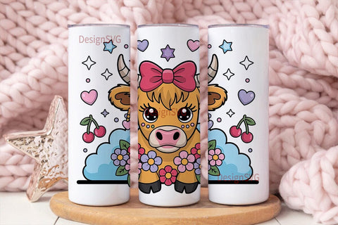 Kawaii Highland Cow 20oz Tumbler Wrap Sublimation DesignSVG 