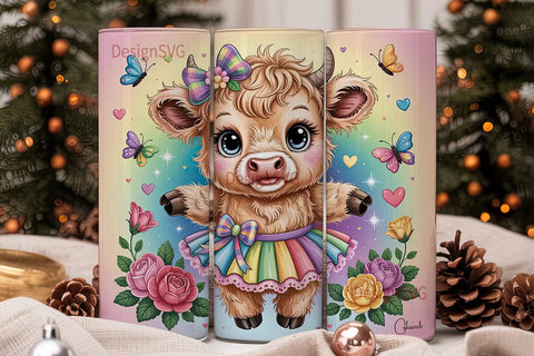 Kawaii Highland Cow 20oz Tumbler Wrap Sublimation DesignSVG 