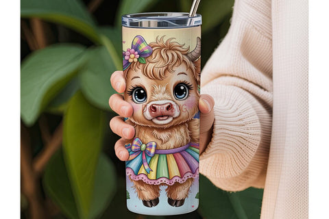 Kawaii Highland Cow 20oz Tumbler Wrap Sublimation DesignSVG 