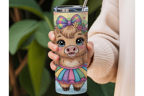 Kawaii Highland Cow 20oz Tumbler Wrap Sublimation DesignSVG 