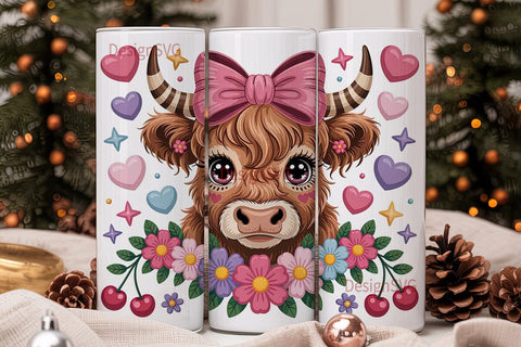 Kawaii Highland Cow 20oz Tumbler Wrap Sublimation DesignSVG 
