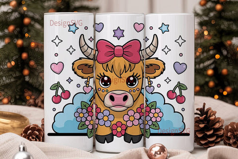 Kawaii Highland Cow 20oz Tumbler Wrap Sublimation DesignSVG 