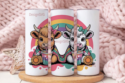 Kawaii Highland Cow Calves 20oz Tumbler Sublimation DesignSVG 