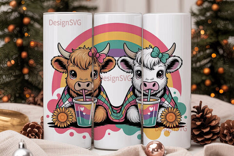 Kawaii Highland Cow Calves 20oz Tumbler Sublimation DesignSVG 