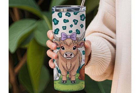 Kawaii Highland Cows 20oz Tumbler Wrap Sublimation DesignSVG 