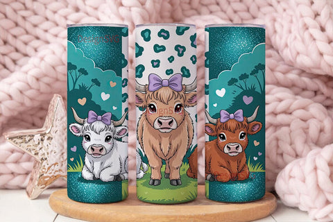 Kawaii Highland Cows 20oz Tumbler Wrap Sublimation DesignSVG 