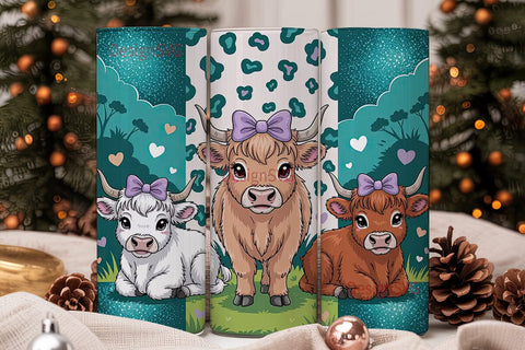 Kawaii Highland Cows 20oz Tumbler Wrap Sublimation DesignSVG 