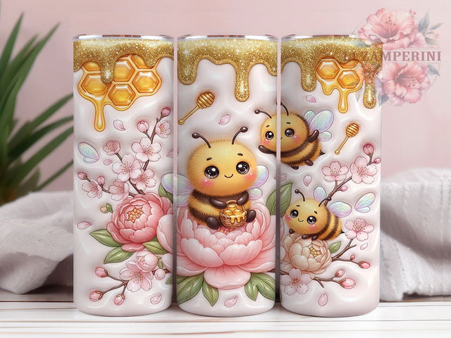 Kawaii Honeybee Peony 20oz Tumbler, Kawaii Honeybee, Honeybee Peony, Peony Tumbler, 20oz Tumbler, Kawaii Tumbler, Cute Honeybee, Tumbler Wrap Sublimation Li Zamperini 