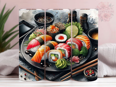 Kawaii Japanese Food Sushi Rolls 20oz Tumbler Wrap PNG, Straight & Tapered Tumbler Wrap, Sushi Tumbler Png, Instant Digital Download Sublimation Li Zamperini 