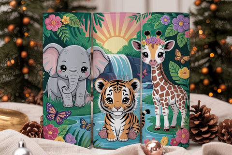 Kawaii Jungle Animals Tumbler Wrap Sublimation DesignSVG 