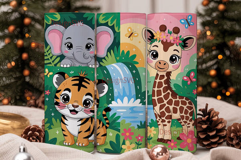 Kawaii Jungle Animals Tumbler Wrap Sublimation DesignSVG 