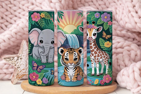 Kawaii Jungle Animals Tumbler Wrap Sublimation DesignSVG 