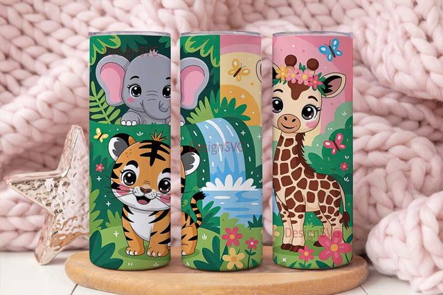 Kawaii Jungle Animals Tumbler Wrap Sublimation DesignSVG 