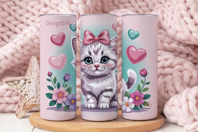 Kawaii Kitten 20oz Tumbler Wrap Sublimation DesignSVG 
