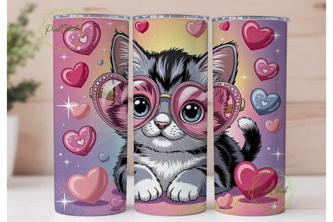 Kawaii Kitten with Hearts 20oz Tumbler Sublimation PixelChick 