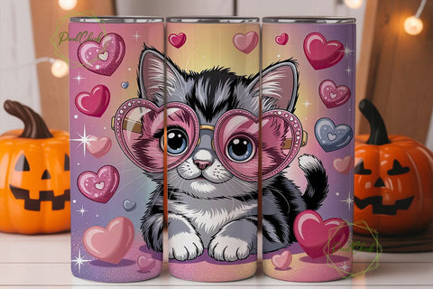 Kawaii Kitten with Hearts 20oz Tumbler Sublimation PixelChick 