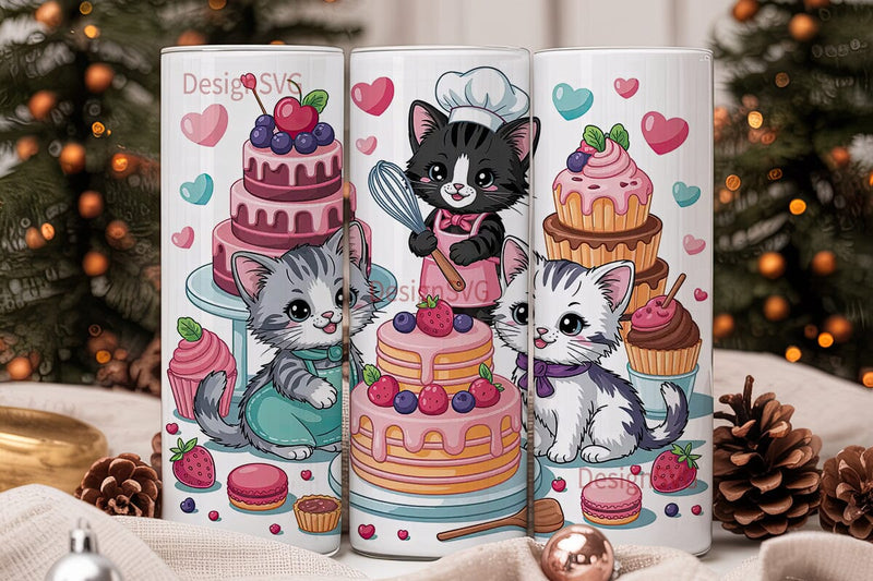 Kawaii Kittens & Sweets Tumbler Wrap Sublimation DesignSVG 