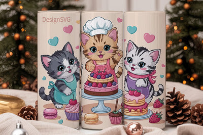 Kawaii Kittens & Sweets Tumbler Wrap Sublimation DesignSVG 